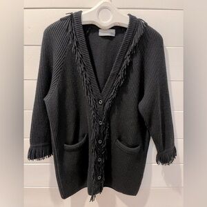 FABRICE KAREL Paris Black Fringed Ribbed Cardigan– Size L/XL (est.)